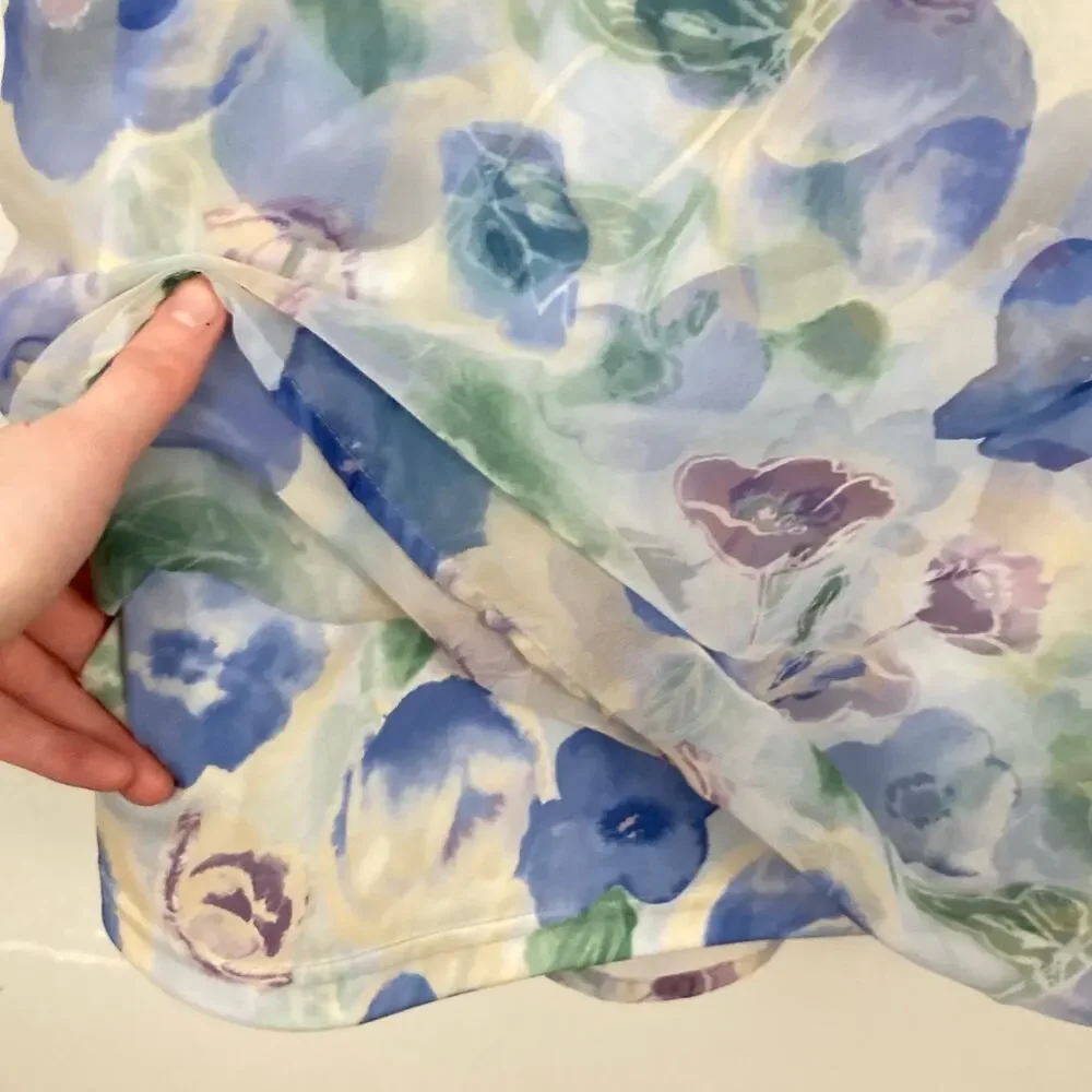 VTG Womens White & Blue Sheer Floral Maxi Skirt XS Fairy Cottage Ethereal Y2K - Picture 5 of 9
